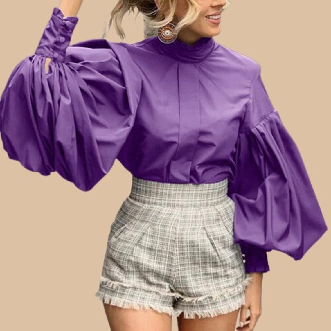Women Big Lantern Sleeve Blouse Elegant Party Shirt Collar Etsy