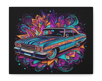 Lowrider, Keilrahmen, Leinwand, bunt, Dampfwelle, Digital Art, Illustration