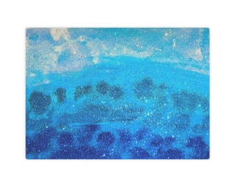 Blau Funkeln Wellen Gemälde - Leinwand Foto Tile, Leinwand Druck, Leinwand Wandkunst