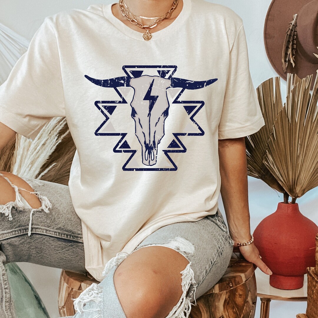 Western Aztec Bullhead Tee|boho Cow Skull Shirt|vintage Western Graphic ...