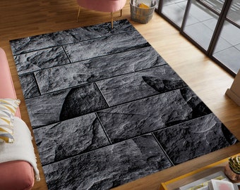 Designtapijt met patroon, modern tapijt kortpolig, woonkamer slaapkamer, steenpatroon, grijs zwart gevlekt