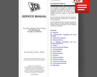 JCB TLT 30D High Lift, 35D, 35D 4x4 Teletruk Forklift Operator's Service Manual PDF