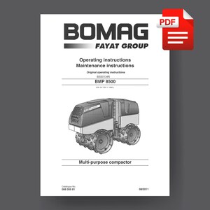 Bomag BMP8500 Multifunktionell schaktkomprimatorvält Bruksanvisning och underhållsinstruktioner PDF