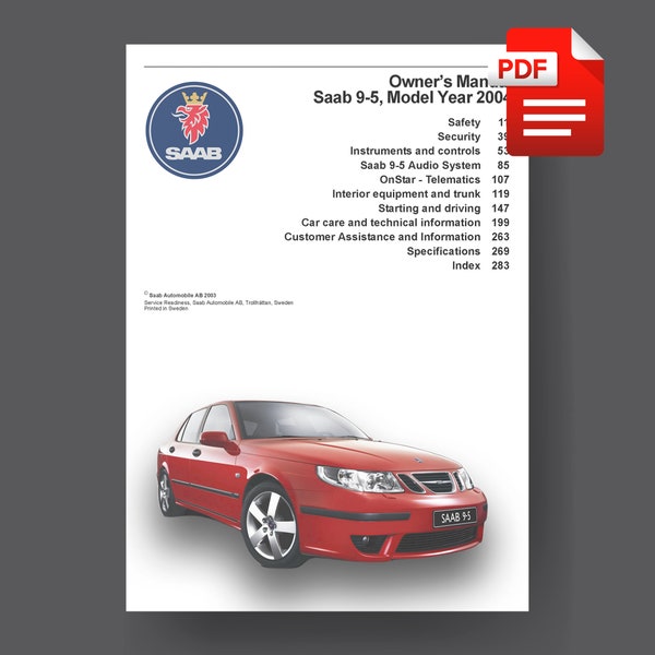 Saab 9-5 M2004 Owner's Service Maintenance Manual PDF