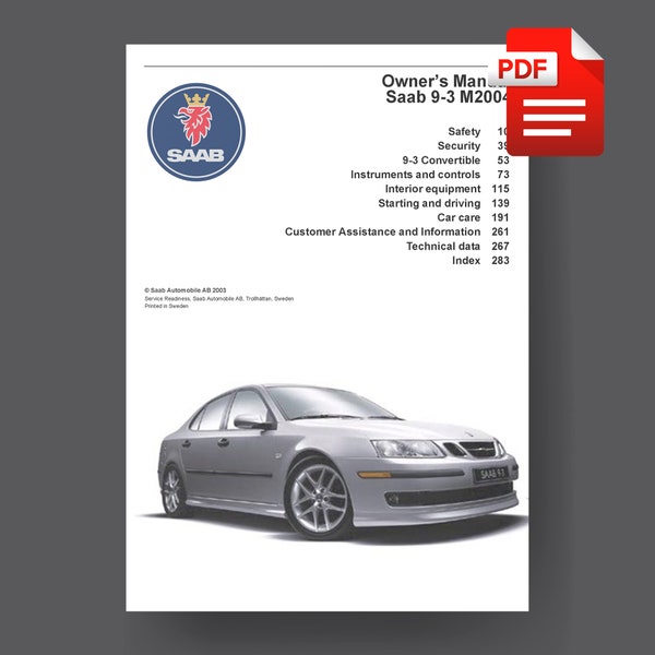 Saab 9-3 M2004 Owner's Service Maintenance Manual PDF