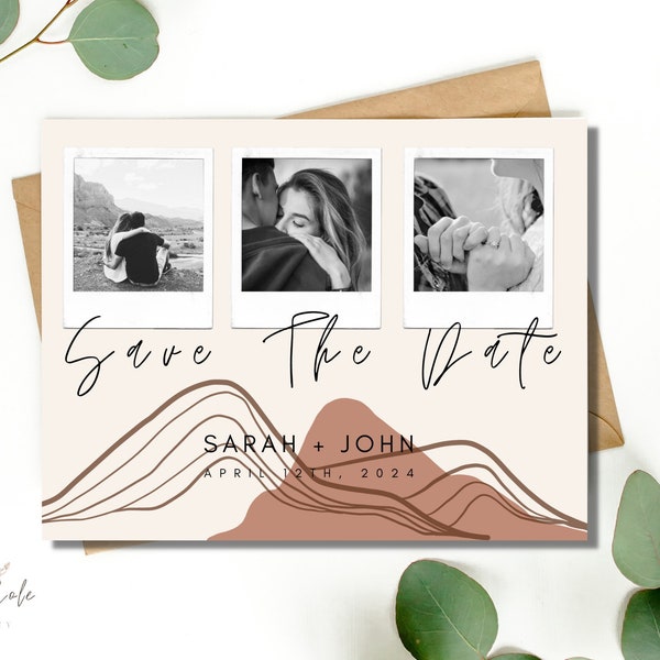 Mountain Polaroid Save the Date Wedding Postcard - Editable Template - Canva Instant Download - DIY Save The Date - Wedding Announcement