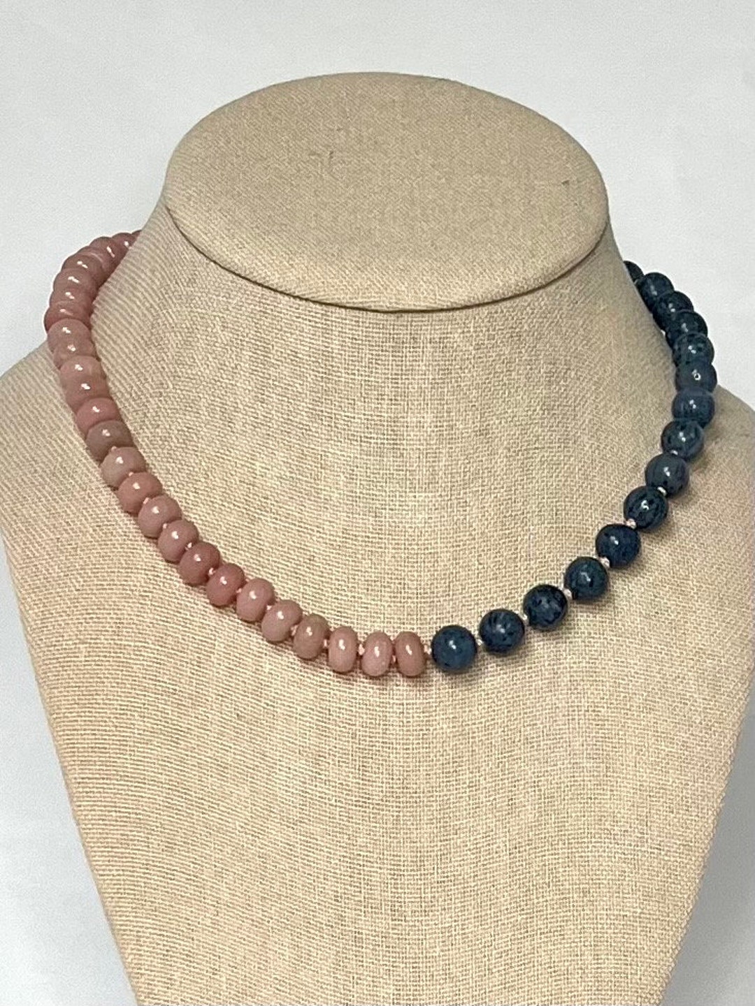 Twotone Necklace Pink Opal and Blue Sponge Coral Necklace Etsy