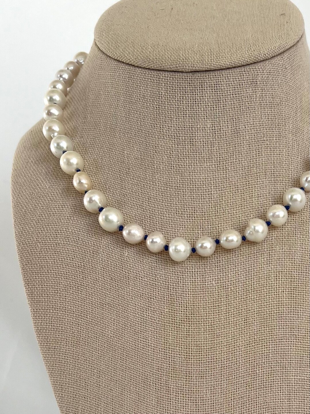 Mixed Pearl Necklace Pearls on Navy Silk Etsy