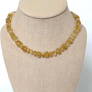 Faceted Citrine Necklace with Charm Clasp | Hand-Knotted Citrine Beaded Necklace | November Birthstone Necklace