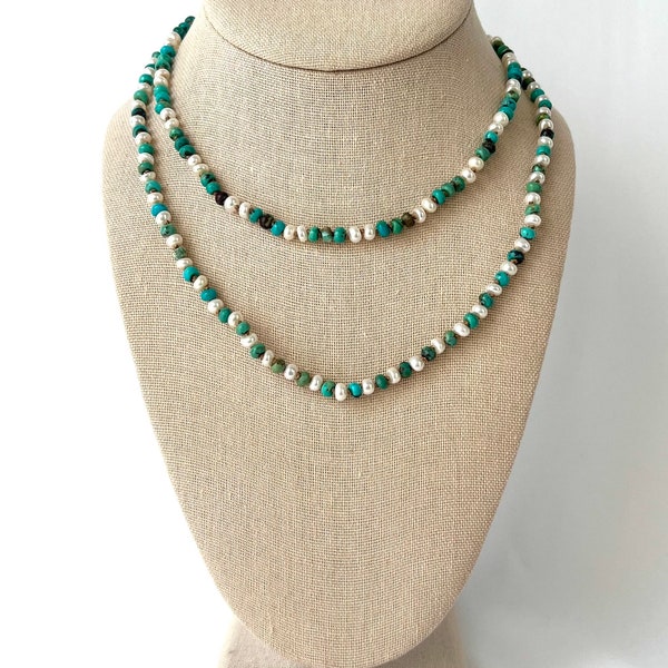 Pearl and Turquoise Necklace - Etsy
