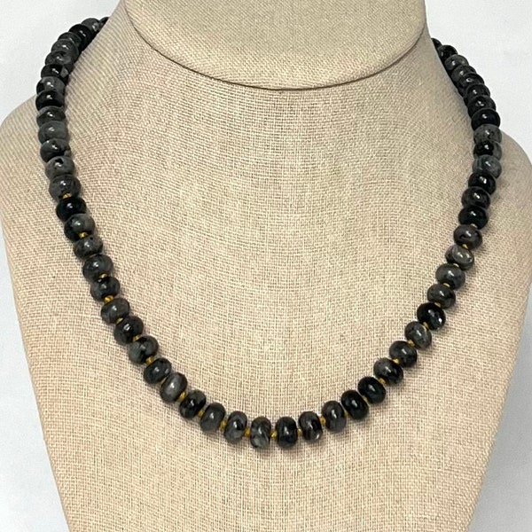 Larvikite Beaded Necklace | Black Moonstone Necklace