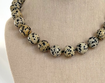 Dalmation Jasper Beaded Necklace | Black and White Necklace