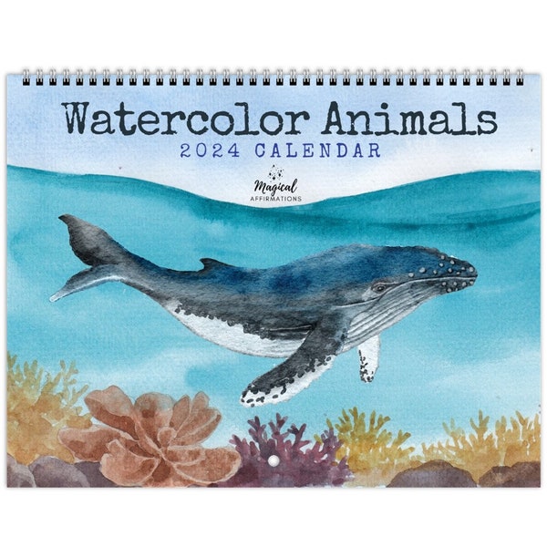 2024 Watercolor Animals Wall Calendar, Kids Animal 2024 Yearly Calendar, Beautiful Watercolor Animals Calendar,  2024 Animal Calendar Gift