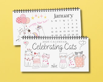 Kawaii Cat Desk Calendar – Cute Kitten Calendar for Kids, Student Desk Decor, Back to School Gift, Cat Lover 2025-2026 Classroom Calendar