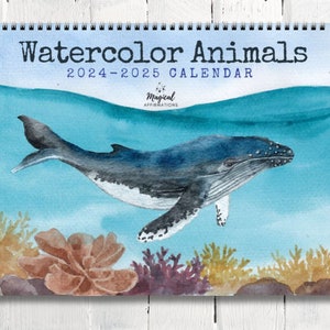 2025 Watercolor Animals Wall Calendar, Kids Animal 2024 Midyear Student Academic Calendar, Beautiful Watercolor Animals Calendar Gift