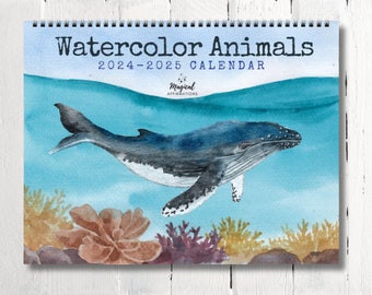 2025 Watercolor Animals Wall Calendar, Kids Animal 2024 Midyear Student Academic Calendar, Beautiful Watercolor Animals Calendar Gift