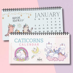 Calendario de escritorio Caticorns 2026: un divertido calendario kawaii con unicats para niños