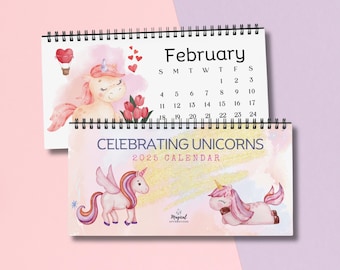 Cute Unicorn Desk Calendar, Whimsical Watercolor Unicorn Gift for Girls, Back to School 2025-2026 Calendar, Birthday & Homeschool Gift