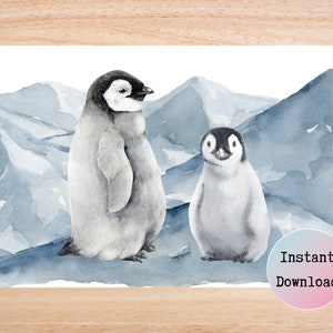 Watercolor Penguins Art Print, Kids Penguins Art Print, Penguin Nursery Art, Penguin Playroom Decor, Cute Penguin Digital Download Art Print