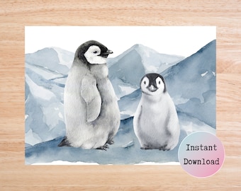 Watercolor Penguin Art Print, Nursery Decor (Digital Download)
