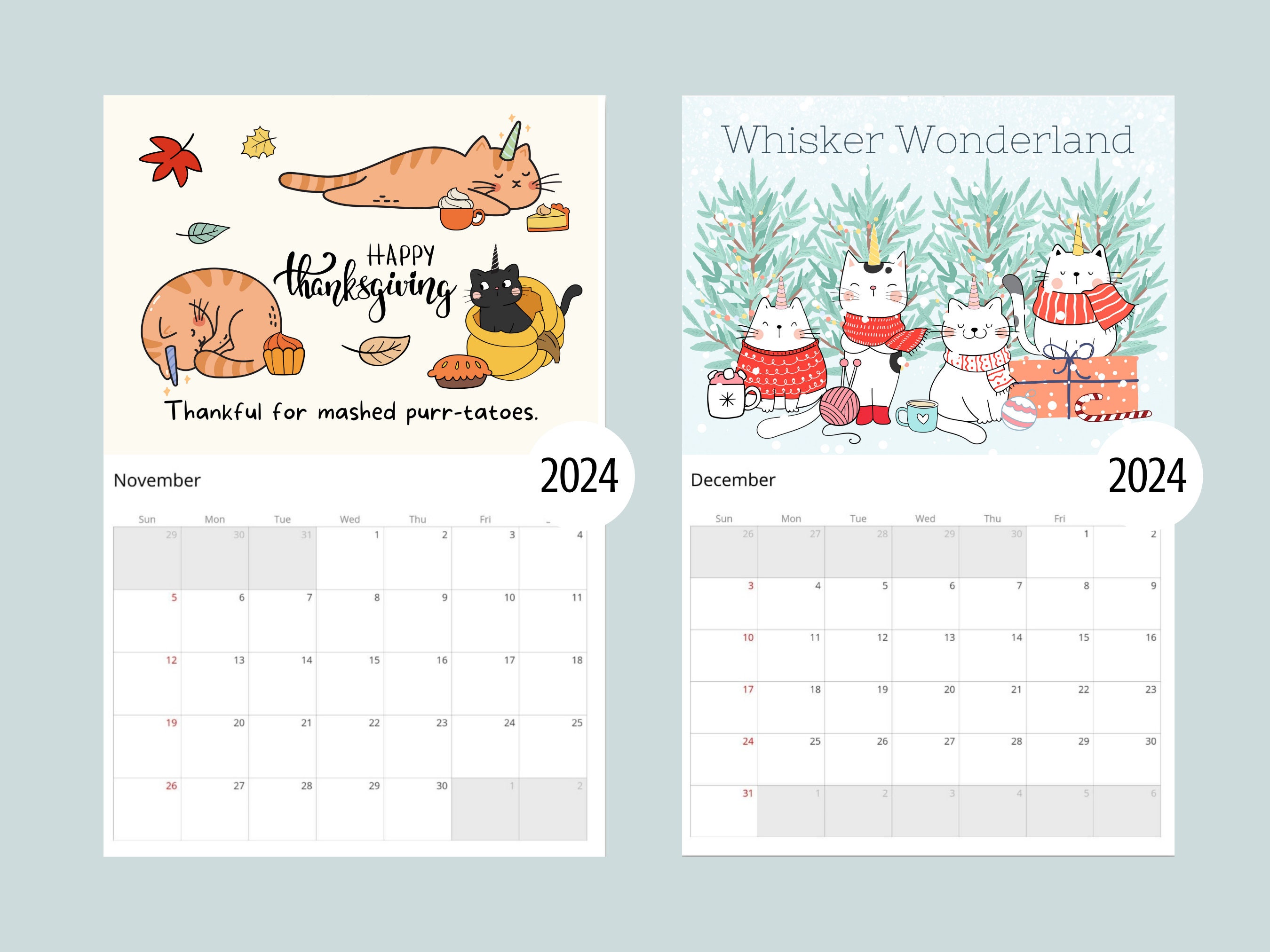 2024 Caticorn Calendar for Girls 2024 Unicat Calendar Funny Etsy