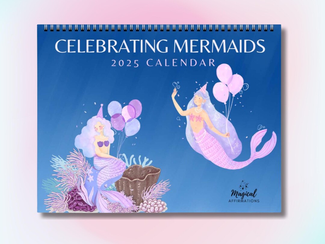 2025 Mermaid Wall Calendar, Watercolor Mermaids for Girls, Back to