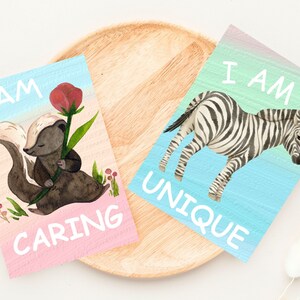 Tarjetas Montessori de afirmación "Yo soy" con acuarela para niños, tarjetas con mantras positivos de ensueño, tarjetas de afirmación de amor propio con acuarela para niños
