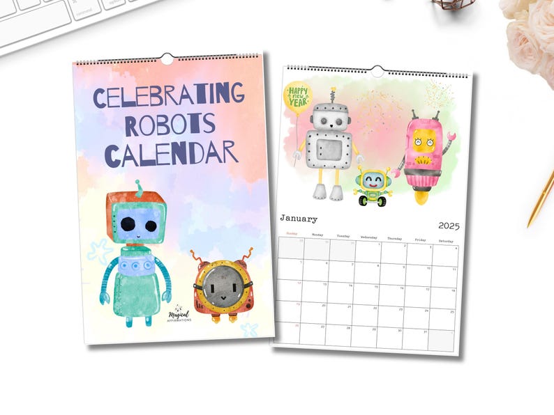 2025 Cute Robot Wall Calendar Ledger Letter & Desk Robot Calendar