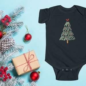 Boho Christmas Tree Infant Fine Jersey Bodysuit, Christmas Baby Onesie, Heart Topper Christmas Tree Cotton Onesie, Whimsical Holiday Onesie,