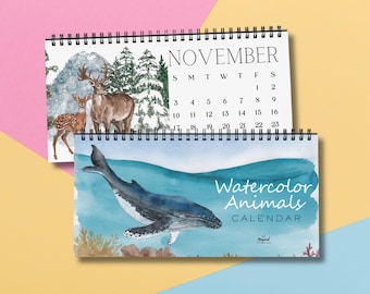 Desk Calendar 2027 - Watercolor Animals - Desktop Calendar, Animal Lover Gift - Back To School Gift - Academic Calendar - Student Desk Decor
