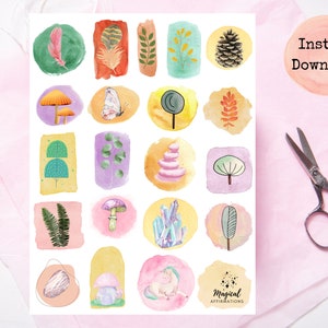 Downloadable Stickers, Whimsical Stickers,  Print and Cut,  Stickers for Cards and Journals, Kids Crafts, Positive Thinking, Magical Nature
