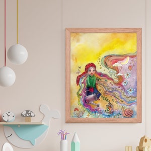Whimsical Garden Art for Nursery, Imaginative Girl Art Print, Eclectic Art for Girls Room, Watercolor Dream Garden Wall Print for Playroom