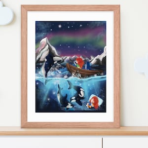 Whimsical Dreams Art, Inspirational Kids Art, Magical Art for Girls Bedroom, Dream Big Art,Dreaming of Orcas Wall Art Poster, Empowered Girl