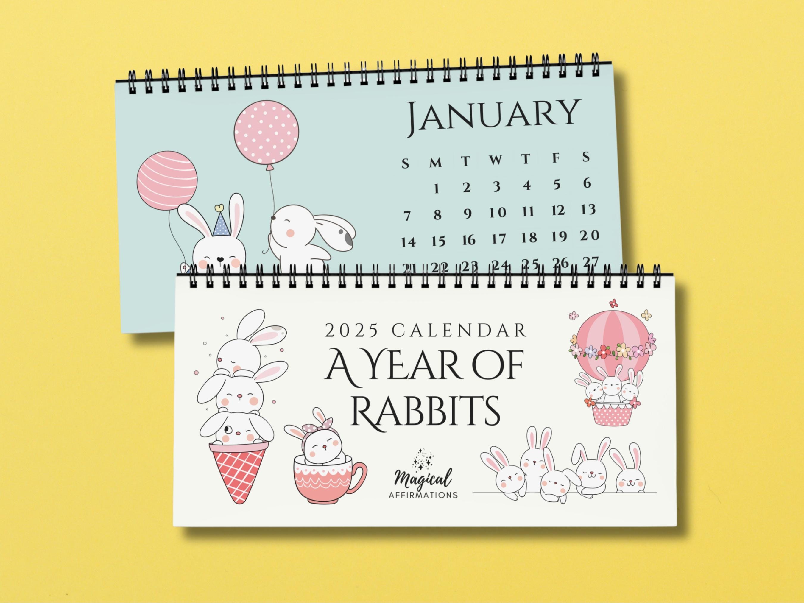 Kawaii Bunny Desk Calendar – Cute Rabbit Gift for Kids, Back to School 2025-2026 Student Calendar, Homeschool & Teacher Desk Bunny Decor