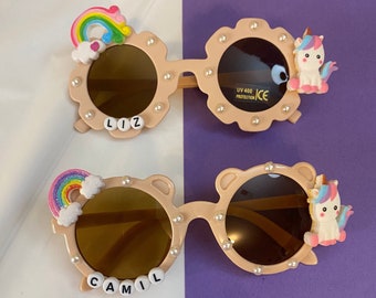 Lunettes de soleil pour enfants, Lunettes de soleil personnalisées, Cadeau d'anniversaire pour enfant, Lunettes de soleil à fleurs, Lunettes de soleil pour tout-petits, Lunettes de soleil avec nom personnalisé