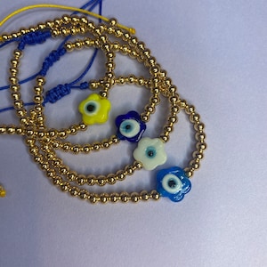 Evil eye Bracelet, Protection Bracelet, Dainty Bracelet, Gold Evil Eye Bracelet, Daisy Flower Bracelet, Greek Evil Eye, Evil Eye Jewelry