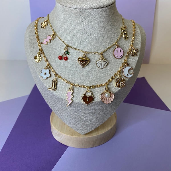 Charm Necklace, Gold Charm Necklace, Custom Charm Necklace, Personalized Charm Necklace, Multi Charm Necklace, Friendship Necklace