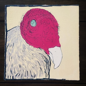 Turkey vulture buzzard serigraph print metallic ink &quot;George&quot;