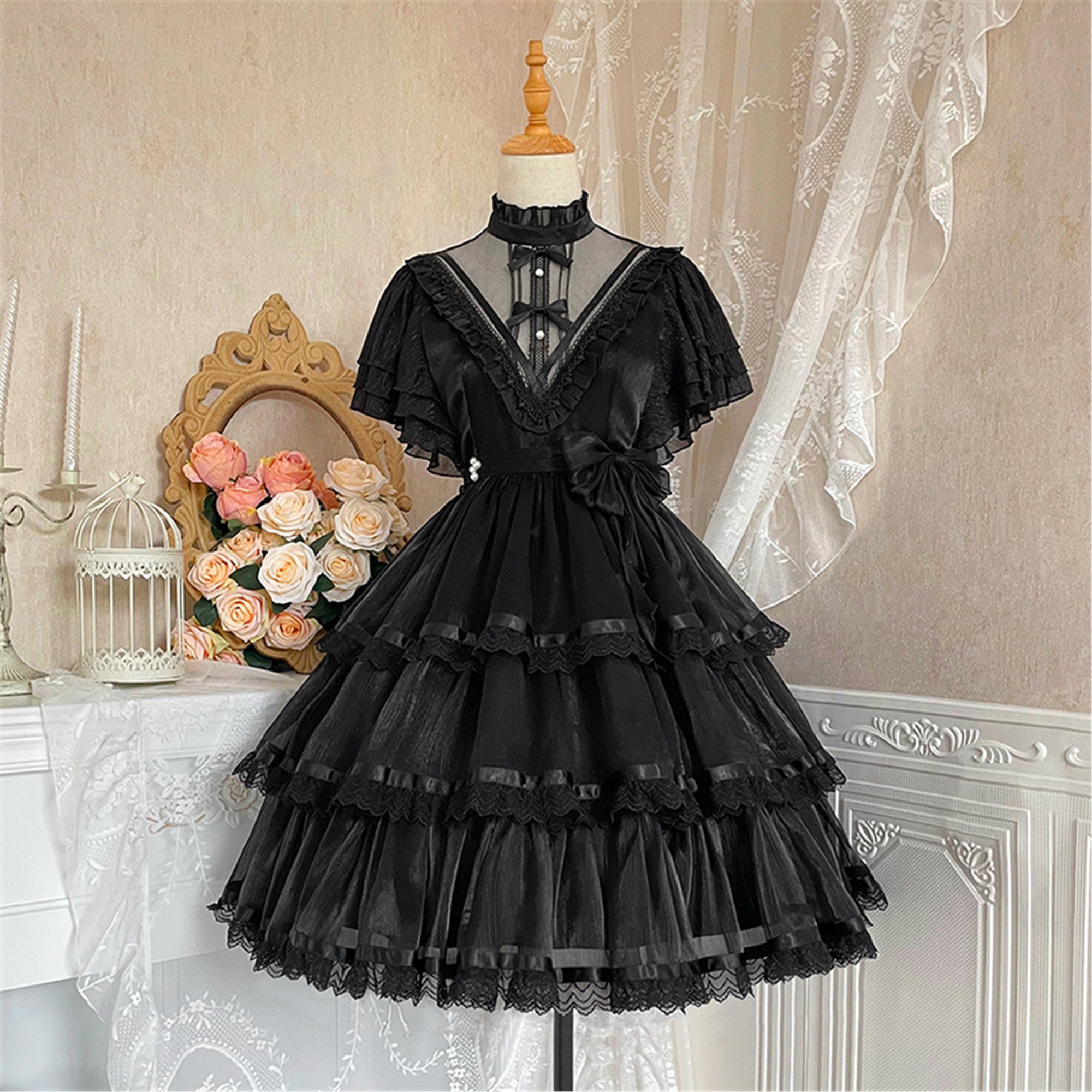 Black Gothic Lolita Dress Halloween Cosplay Costume Women Etsy UK