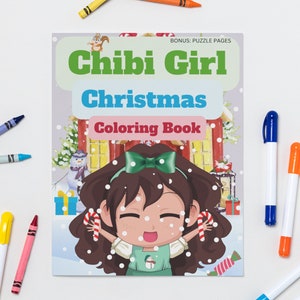 Chibi Girl Christmas Coloring Book | Bonus Puzzle Pages | Adorable Girls, Chibi Christmas Scenes | Coloring Book Instant Download