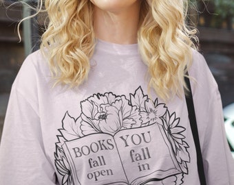 Bookish Shirt - Books Fall Open You Fall In - Book Lover - Bookworm Gift - Poet Shirt - Literary T-Shirt - Bookcore  Book Inspired Tee Shirt