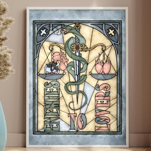 Book Tropes Enemies To Lovers Print Bookish Wall Art Stained Glass Book Gift Romance Reader Wall Decor Fantasy Book Nook Book Shelf Decor