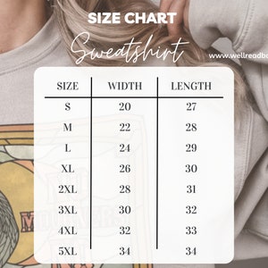 K&ouml;nnte beinhalten: Gr&ouml;&szlig;entabelle f&uuml;r einen Pullover mit Ma&szlig;en in Zoll f&uuml;r Breite und L&auml;nge. Die Gr&ouml;&szlig;en umfassen S, M, L, XL, 2XL, 3XL, 4XL und 5XL.