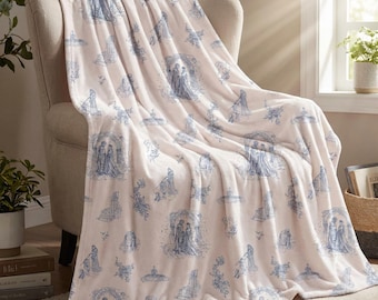 Toile De Jouy Book Lovers Blanket Bookish Blanket Reading Blanket Toile De Jouy Fabric Cottagecore Blanket Toile De Jouy Stoff Boostagram