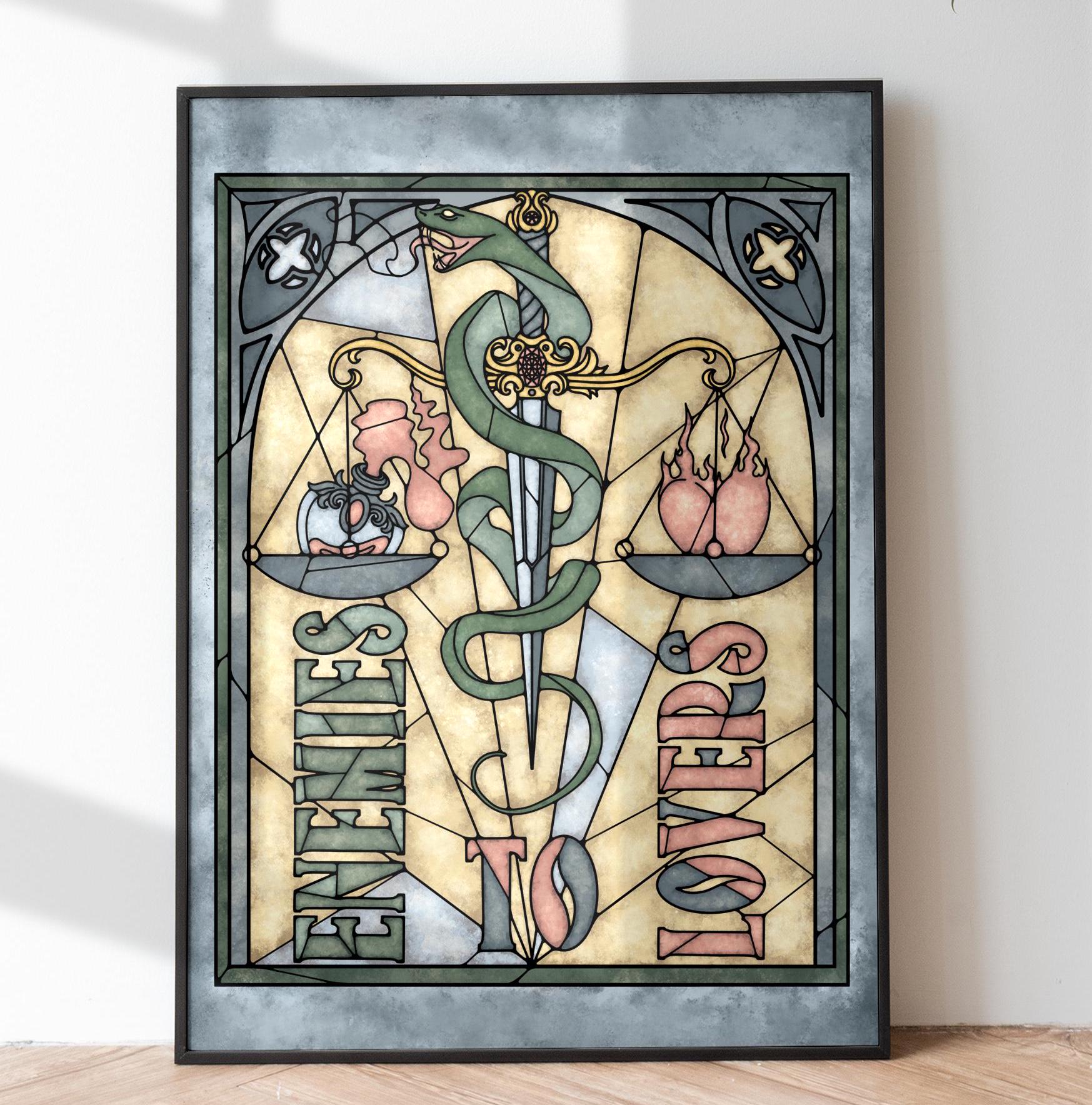 Book Tropes Enemies to Lovers Print Bookish Wall Art Stained Glass Book ...