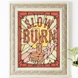Book Tropes Slow Burn Poster Bookish Wall Art Stained Glass Book Gift Romance Reader Wall Decor Fantasy Book Nook Book Shelf Decor Mosaic
