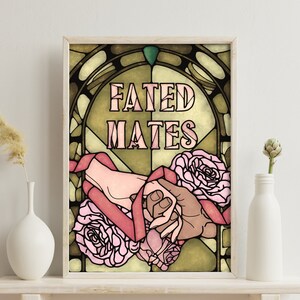 Book Tropes Fated Mates Poster Bookish Wall Art Stained Glass Book Gift Romance Reader Wall Decor Fantasy Book Nook Book Shelf Decor Mosaic