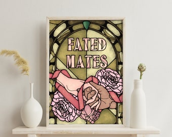 Book Tropes Fated Mates Poster Bookish Wall Art Stained Glass Book Gift Romance Reader Wall Decor Fantasy Book Nook Book Shelf Decor Mosaic