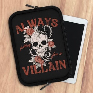 Always Falling For A Villain Kindle Case Book Merch Dark Academia Kindle Sleeve Book Boyfriend Kindle Accessories Dark Romance Skeleton