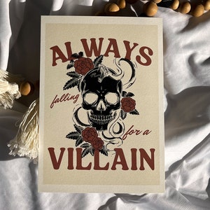 Morally Gray Merch Always Falling For A Villain Poster Dark Academia Bookish Art Dark Romance Bookmark Skeleton Book Club Gift Book Nook image 2